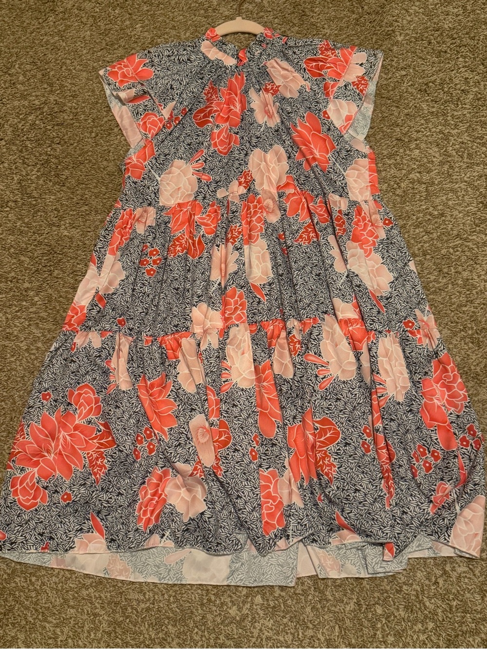 Women's Floral Tiered Dress - Coral & Navy